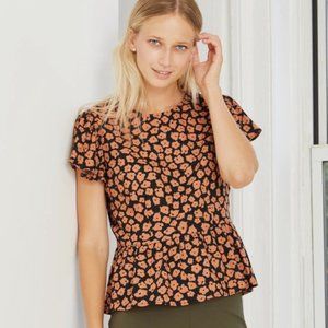 Who What Wear Orange Floral Peplum Top Medium